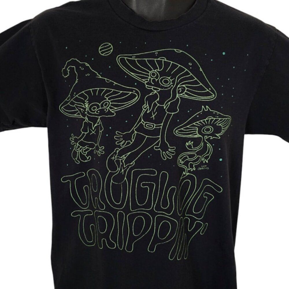 Troglog Trippin T Shirt Mens Size Medium Black Matt Groening Mushrooms